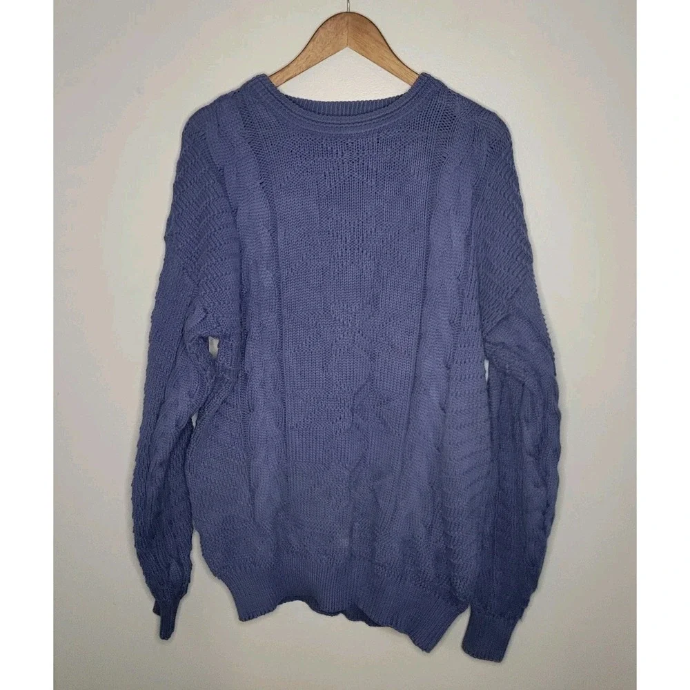 VTG Abercrombie & Fitch Men's Fisherman Chunky Cable Knit Sweater Blue Med *Flaw